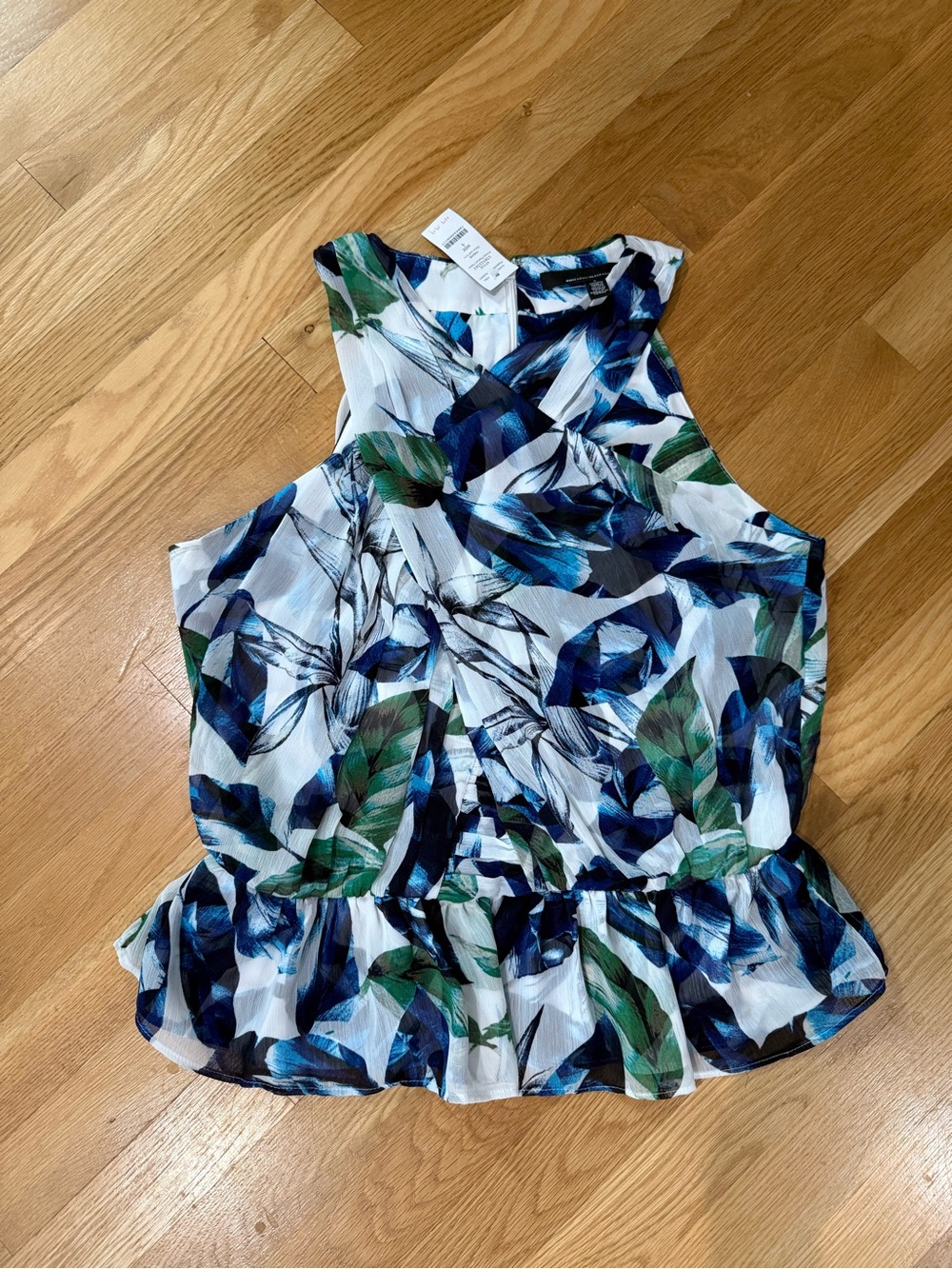 NWT White House Black Market Blue, Green & White Floral Peplum Halter Top